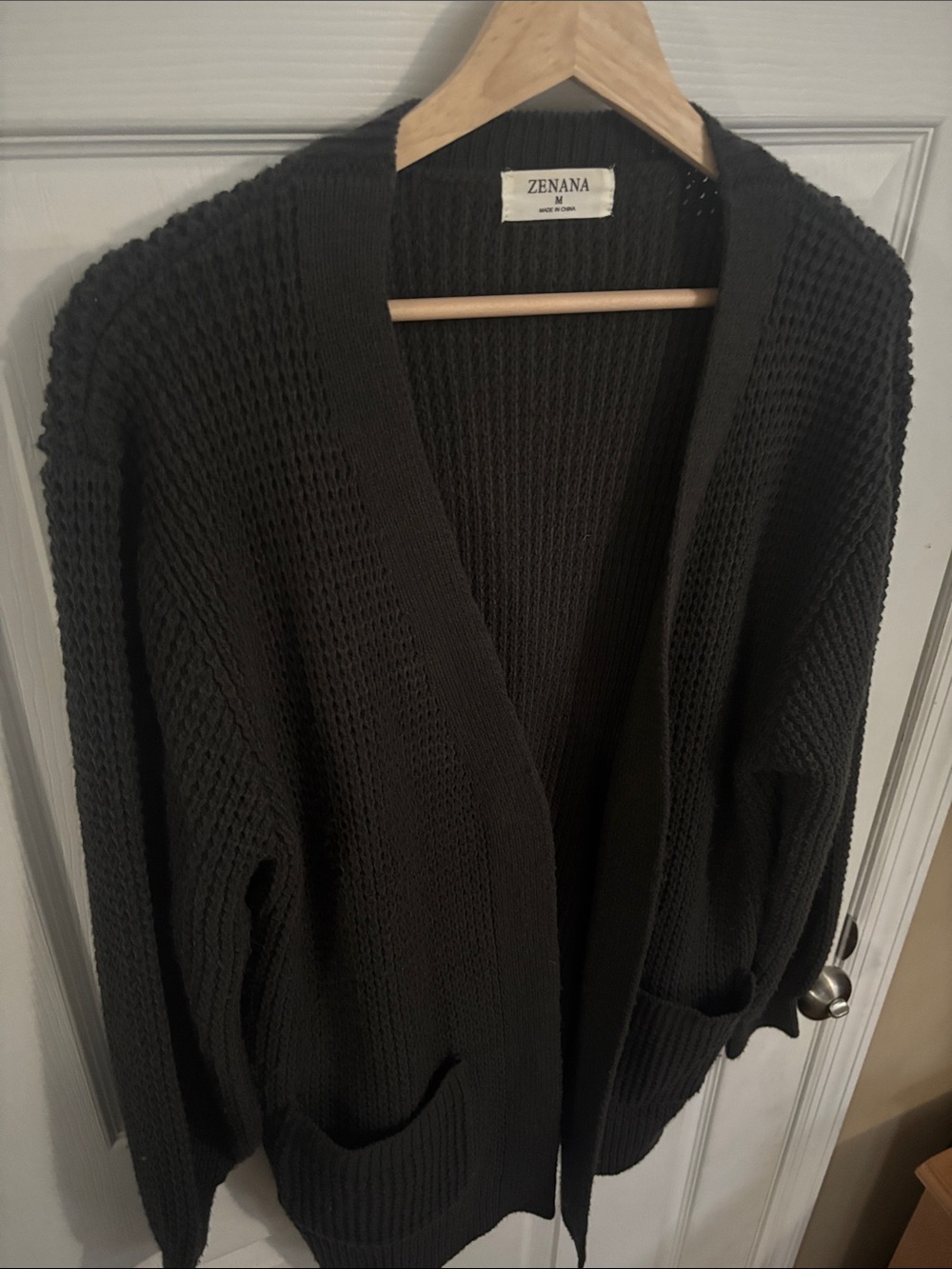 Zenana Outfitters Charcoal Waffle Knit Open-Front Cardigan - Picture 9 of 10